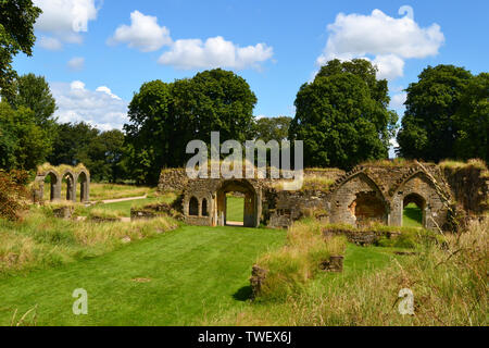 View of the old kitchens, Hailes Abbey, Cistercian abbey, two miles north-east of Winchcombe, Gloucestershire, England, UK Stock Photo