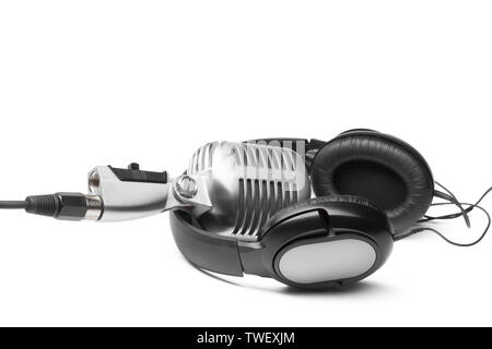 Retro microphone and headphones Stock Photo
