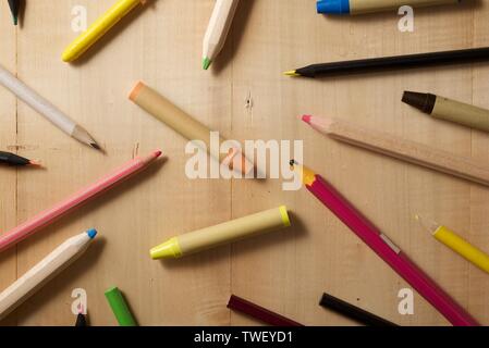 Group of pencils on a table. Stock Photo