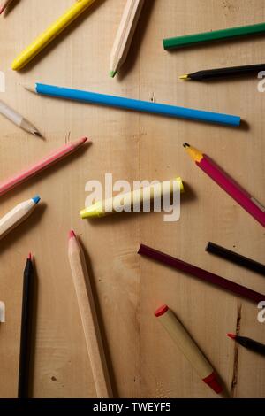 Group of pencils on a table. Stock Photo