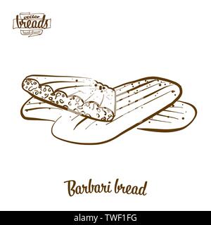 Barbari bread bread vector drawing. Food sketch of Flatbread, usually known in Iran,  Afghanistan. Bakery illustration series. Stock Vector