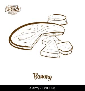 Bammy bread vector drawing. Food sketch of Flatbread, usually known in Jamaica. Bakery illustration series. Stock Vector