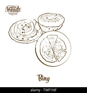 Bing bread vector drawing. Food sketch of Flatbread, usually known in China. Bakery illustration series. Stock Vector