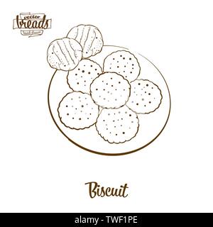 Biscuit bread vector drawing. Food sketch of Yeast bread, usually known in America, Europe. Bakery illustration series. Stock Vector