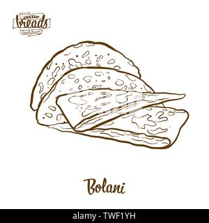 Bolani bread vector drawing. Food sketch of Flatbread, usually known in Afghanistan. Bakery illustration series. Stock Vector