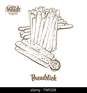 Breadstick bread vector drawing. Food sketch of Dry bread, usually known in Italy. Bakery illustration series. Stock Vector