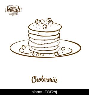 Cholermüs bread vector drawing. Food sketch of Pancake, usually known in Switzerland. Bakery illustration series. Stock Vector