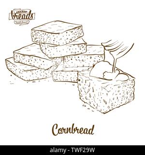 Broa bread vector drawing. Food sketch of Cornbread, usually known in ...
