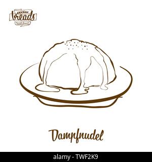 Dampfnudel bread vector drawing. Food sketch of Sweet bread, usually known in Germany. Bakery illustration series. Stock Vector