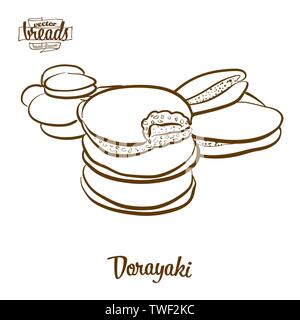 Dorayaki bread vector drawing. Food sketch of Pancake, usually known in Japan. Bakery illustration series. Stock Vector