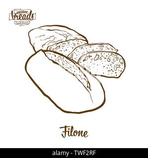 Filone bread vector drawing. Food sketch of Leavened, usually known in Italy. Bakery illustration series. Stock Vector