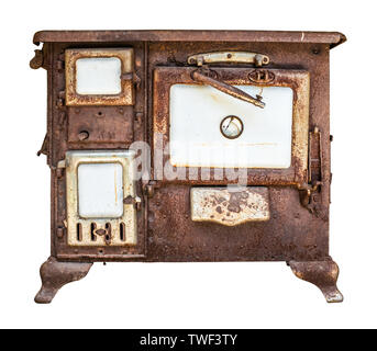 Isolated Rusty Old Farmhouse Stove, Oven Or Range On A White Background Stock Photo