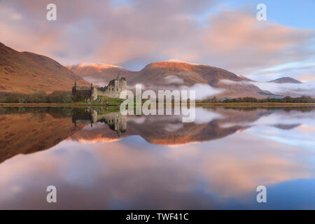 Kilchurn Castle on Loch Awe captured at sunrise. Stock Photo
