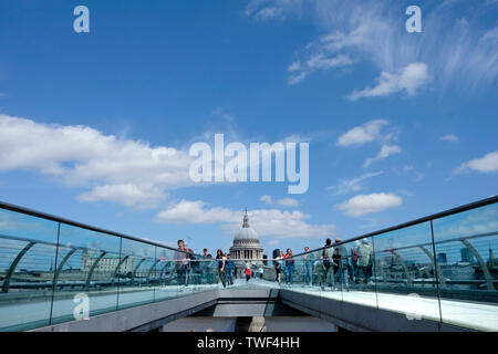 A general view of Millennium bridge, with St Paul’s cathedral at the background.