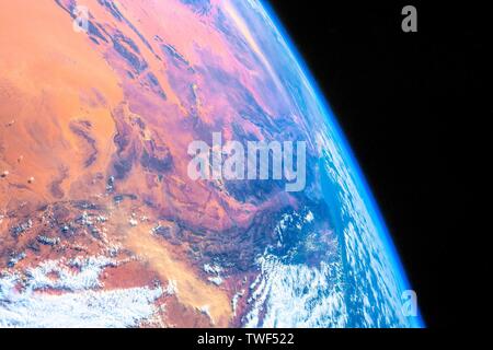 Over Algeria. The beauty in nature of our planet Earth seen from the International Space Station (ISS). The image is a public domain handout by NASA. Stock Photo