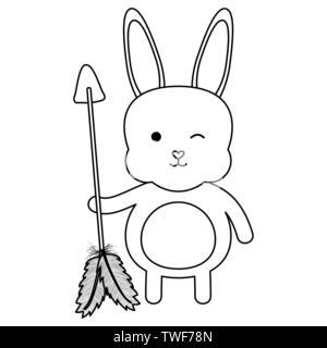 cute little rabbit with arrows and feathers vector illustration design Stock Vector