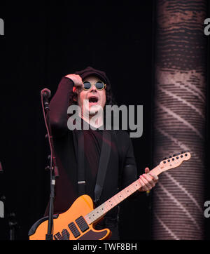 Jack White of American rock band The Raconteurs performing live at the All Points East music festival at Victoria Park in East London. Stock Photo