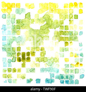 watercolor abstract background. green, yellow and blue squares Stock Photo