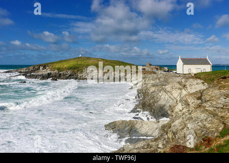 The rugged coastline at Little Fistral and Towan Head in Newquay in Cornwall. Stock Photo