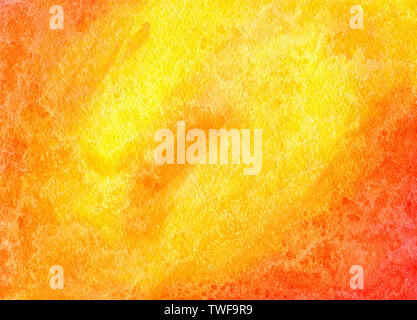 Abstract watercolor red, orange and yellow background. Hand drawn grunge watercolor background with salt effect. Stock Photo