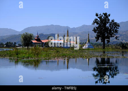 Tharkong Pagoda on the southern part of Inle Lake in Myanmar. Stock Photo