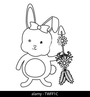 cute little rabbit with flowers and arrows vector illustration design Stock Vector