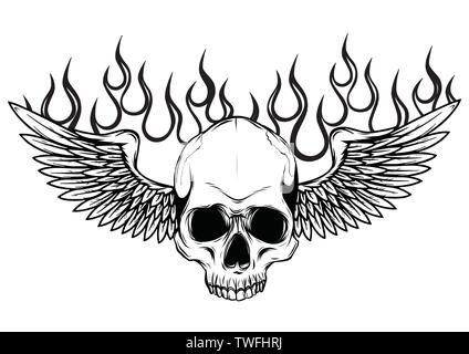 Winged skull grim reaper drawing in a vintage retro woodcut etched or engraved style vector Stock Vector