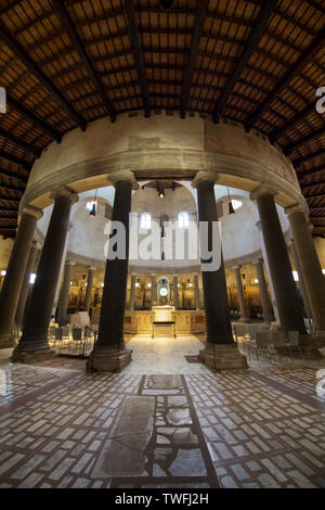 Interior of Santo Stefano Rotondo (Basilica of Saint Stephen in the Round inspired by the Church of the Holy Sepulchre of Jerusalem, 5th c AD) - Rome Stock Photo