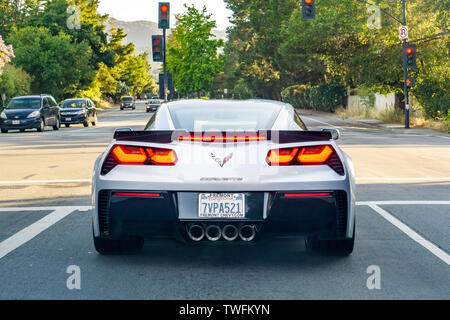 June 16, 2019 Mountain View / CA / USA - Chevy Corvette sports car driving on the streets of Silicon Valley Stock Photo
