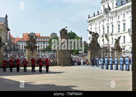 Changing of the Guards ceremony at first courtyard of Prague Castle, Prague, Czech Republic Stock Photo