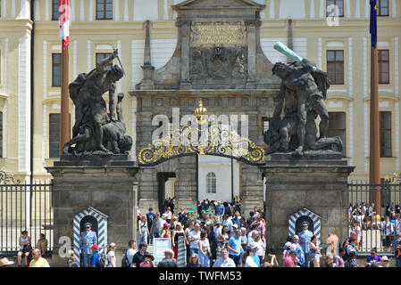 View of entry gate and first courtyard with Matthias Gate at Prague Castle, Prague, Czech Republic Stock Photo