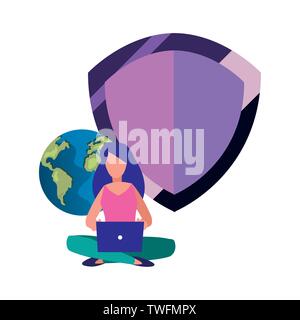 copyright of intellectual digital girl laptop world vector illustration Stock Vector