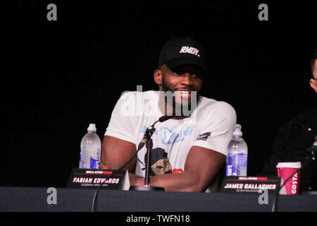 London, UK. 20th June 2019. Bellator middleweight, Fabian Edwards talks to the media. at Bellator London: Mousasi vs. Lovato Jr.: PRESS CONFERENCE at ODEON Luxe. June 20, 2019 Credit Dan-Cooke/Alamy Live News Stock Photo