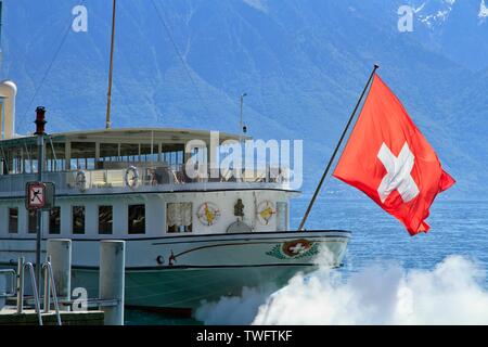 Illustration of the city of Montreux, Swiss municipality of the canton of Vaud, located in the district of the Riviera-Pays-d Enhaut, in the Alps. Stock Photo