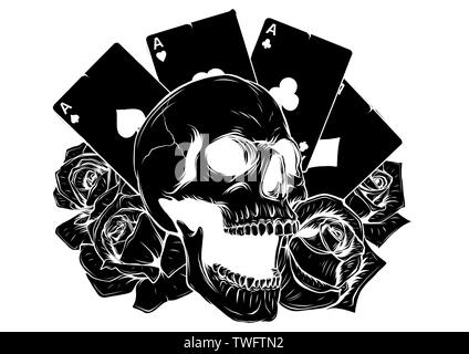 illustration Motorcycle woman skull with playing cards poker Stock ...