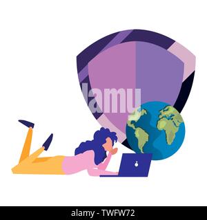 copyright of intellectual digital laptop woman world vector illustration Stock Vector
