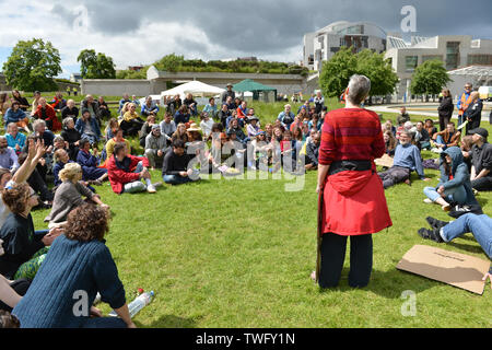 Edinburgh, UK. 20th June, 2019. Extinction Rebellion Protest outside the Scottish Parliament. Credit: Colin Fisher/Alamy Live News Stock Photo