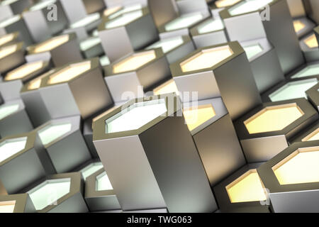 Golden hexagonal metallic background, three-dimensional rendering Stock Photo
