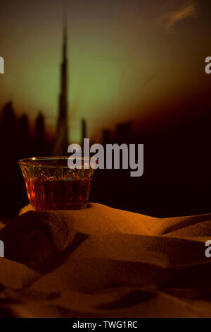 Arabian Desert Night Sand Dubes Tea Dates Tent Silhouette Series 2 Stock Photo