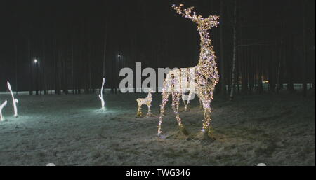 Christmas illumination of the deer family in the evening Stock Photo