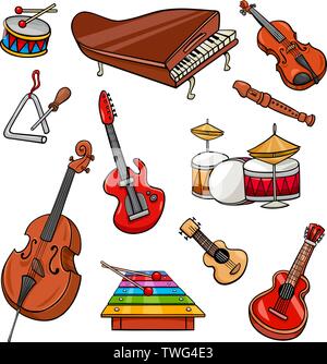 Cartoon Illustration of Musical Instruments Objects Clip Art Collection Stock Vector