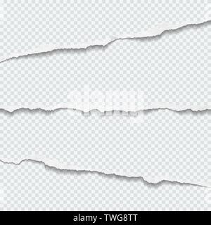 Torn white horizontal paper strips are on squared background. Vector illustration Stock Vector