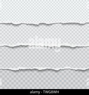 Torn white horizontal paper strips are on squared background. Vector illustration Stock Vector