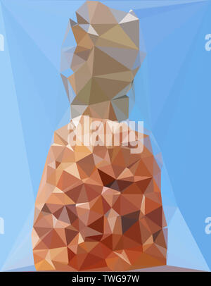 Abstract polygonal triangle pineapple on blue background. Surreal minimalist style Stock Photo