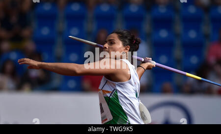 Ostrava, Czech Republic. 20th June, 2019. Annu Rani (India) competes in javelin throw during the Ostrava Golden Spike, an IAAF World Challenge athletic meeting, in Ostrava, Czech Republic, on June 20, 2019. Credit: Jaroslav Ozana/CTK Photo/Alamy Live News Stock Photo
