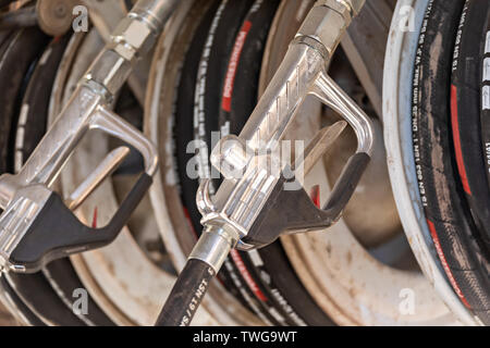 Close-up of an air pump handle with hose Stock Photo