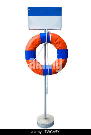 Post signboard with life buoy ring,isolated on background Stock Photo