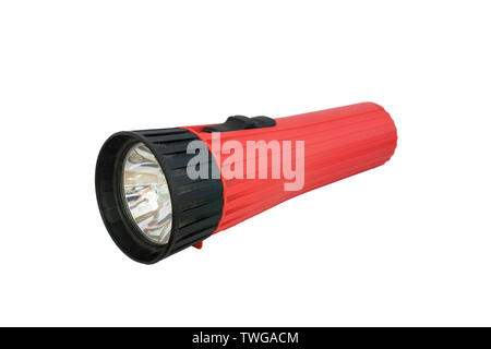 Red flashlight off laying,isolated on white background Stock Photo