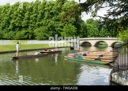 Punts on river Cam behind Trinity College Cambridge 2019 Stock Photo
