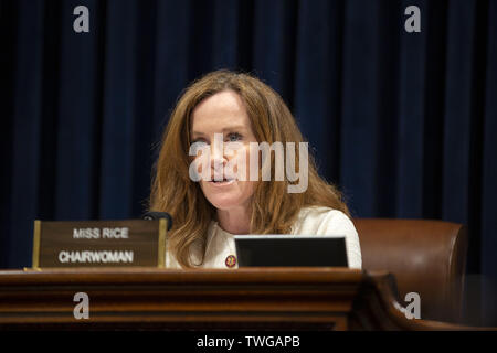 June 20, 2019 - Washington, District of Columbia, U.S. - United States Representative Kathleen Rice (Democrat of New York) delivers opening statements prior to the testimony of Chief of U.S. Border Patrol, U.S. Customs and Border Protection Carla Provost, Deputy Assistant Secretary of Defense for Homeland Defense Integration and Defense Support of Civil Authorities Robert Salesses, and Adjutant General for Arizona Major General Michael T. McGuire before the Committee on Homeland Security on Capitol Hill in Washington, DC, U.S. on June 20, 2019. (Credit Image: © Stefani Reynolds/CNP via ZUMA W Stock Photo